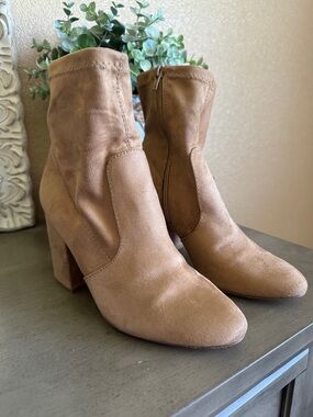 Madden Girl Tan Suede Ankle Booties with Block Heel